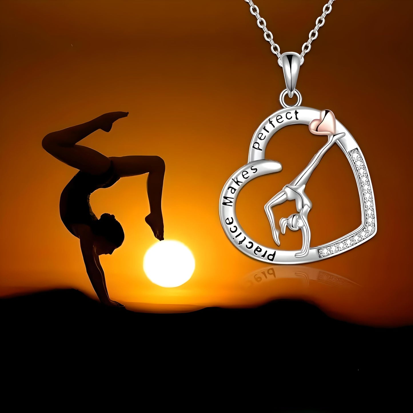 Sports Heart Necklace, 9 Different Sport Options: Basketball, Jumping Cheerleader, Gymnast, Softball, Volleyball, Ballet Ballerina, Runner, Sports Accessories Birthday Gift- Simulated Rainbow Diamonds, Christmas, Birthday or Party Gift