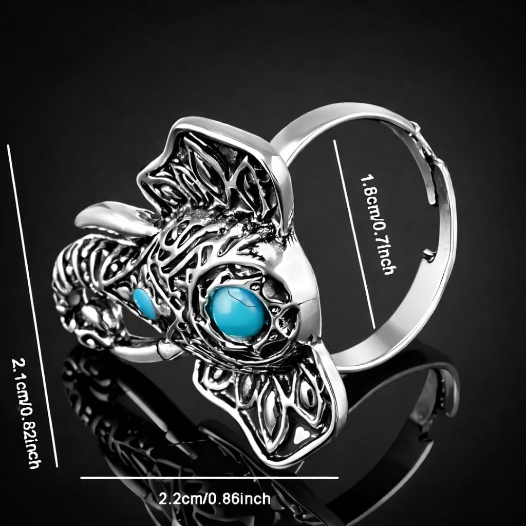 SUPAC Adjustable Vintage Elephant Ring with Turquoise Inlay – Unisex Boho Style Alloy Jewelry for Everyday & Party