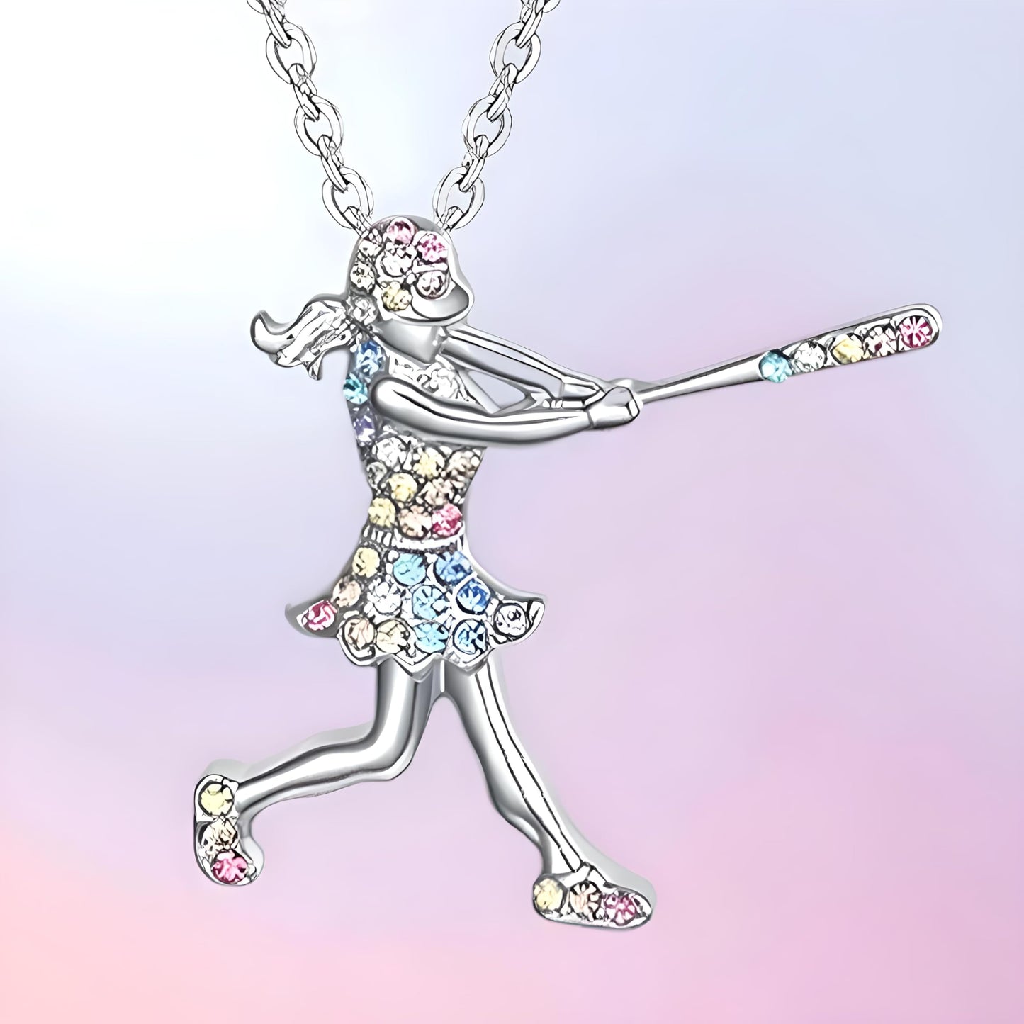 Sports Heart Necklace, 9 Different Sport Options: Basketball, Jumping Cheerleader, Gymnast, Softball, Volleyball, Ballet Ballerina, Runner, Sports Accessories Birthday Gift- Simulated Rainbow Diamonds, Christmas, Birthday or Party Gift
