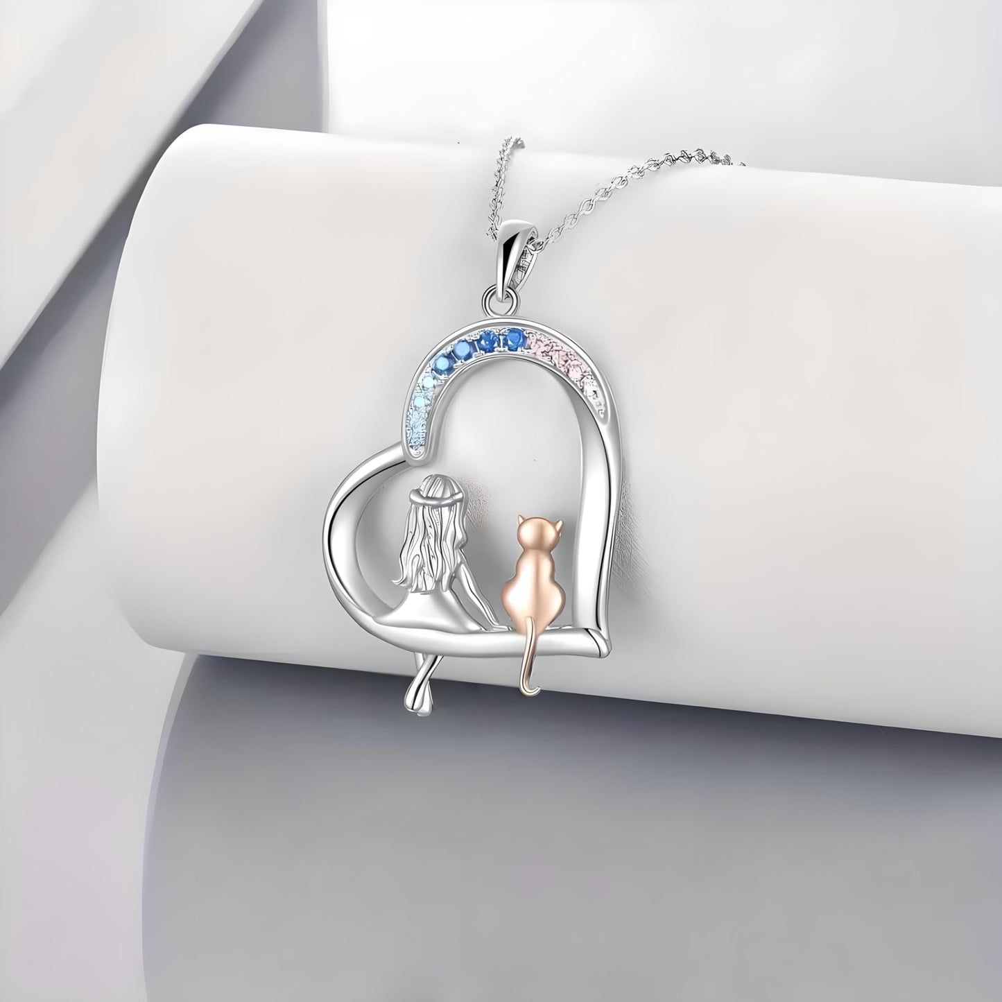 SUPAC Cute Heart Necklace, With Black Cat - Charming Cat Heart in Rose Gold - Stylish Gift for Women & Party Accessory