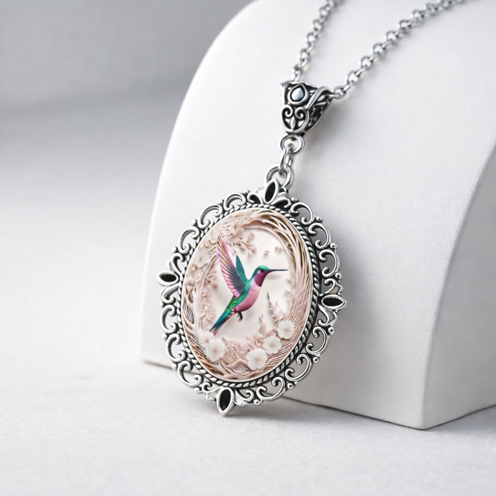 SUPAC Stunning Hummingbird Pendant Necklace - Two Humming Birds Searching for Flower - Fashionable Alloy Jewelry with Delicate Details - Birthday, Party, Gift Idea for Her