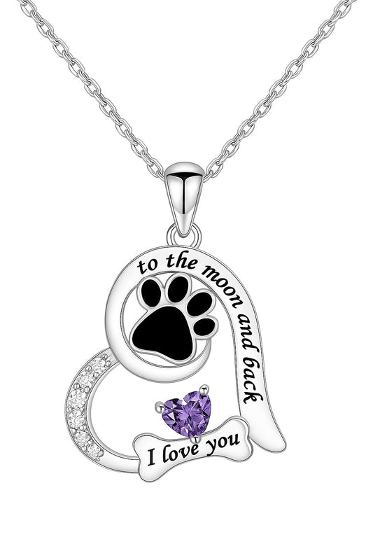 SUPAC Dog Paw Love Pendant Necklace, to the moon and back, I love you- Jewlery Gift for Birthdays or Christmas. Multiple Color Options of Simulated Diamond