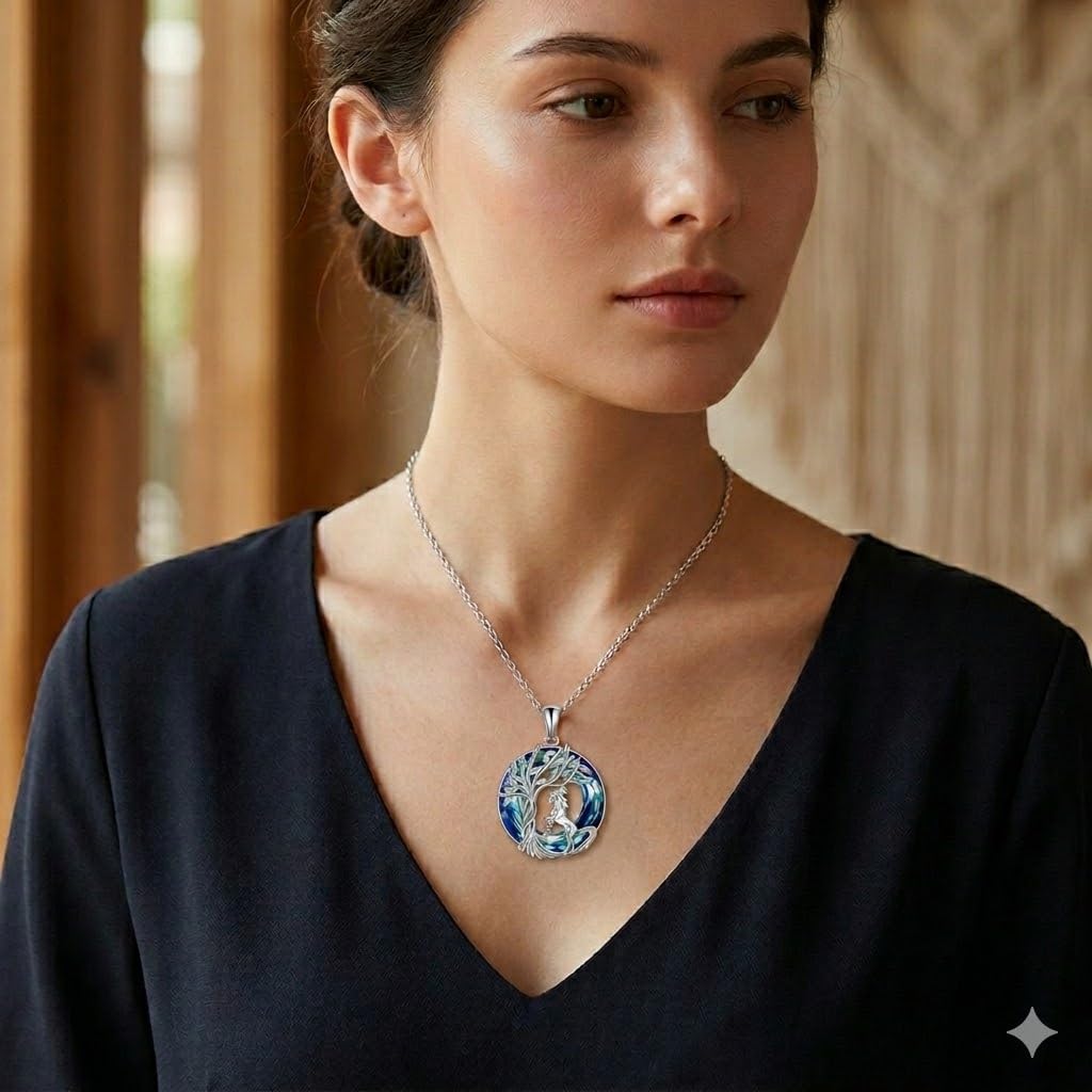 SUPAC Stainless Steel Horse Tree of Life Pendant Necklace, Blue Crystal, Women's Jewelry