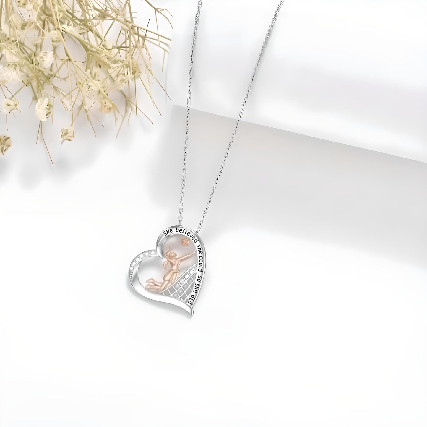 Sports Heart Necklace, 9 Different Sport Options: Basketball, Jumping Cheerleader, Gymnast, Softball, Volleyball, Ballet Ballerina, Runner, Sports Accessories Birthday Gift- Simulated Rainbow Diamonds, Christmas, Birthday or Party Gift