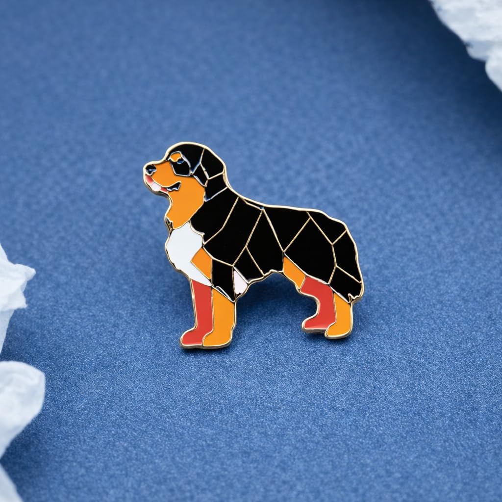 Dog Breed Pins - Geometric Australian Shepherd, Cat, Husky, Bernese Mountain Dog, Enamel Pin, Modern Art Design, White and Purple - Badge for Men