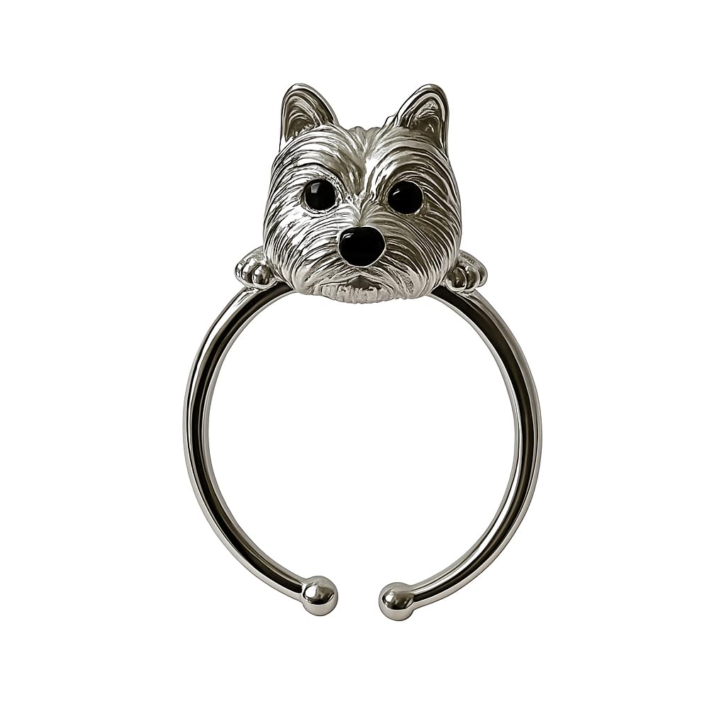 Adjustable Silver Dog Ring, Westie Terrier Design, Fashion Jewelry