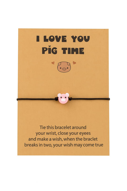 SUPAC Animal and Sport Friendship Bracelet, Always Bee You Wish Bracelet, Black Adjustable String, Decorative Animal Charms, 6.2-11.8 inches (Piggy)