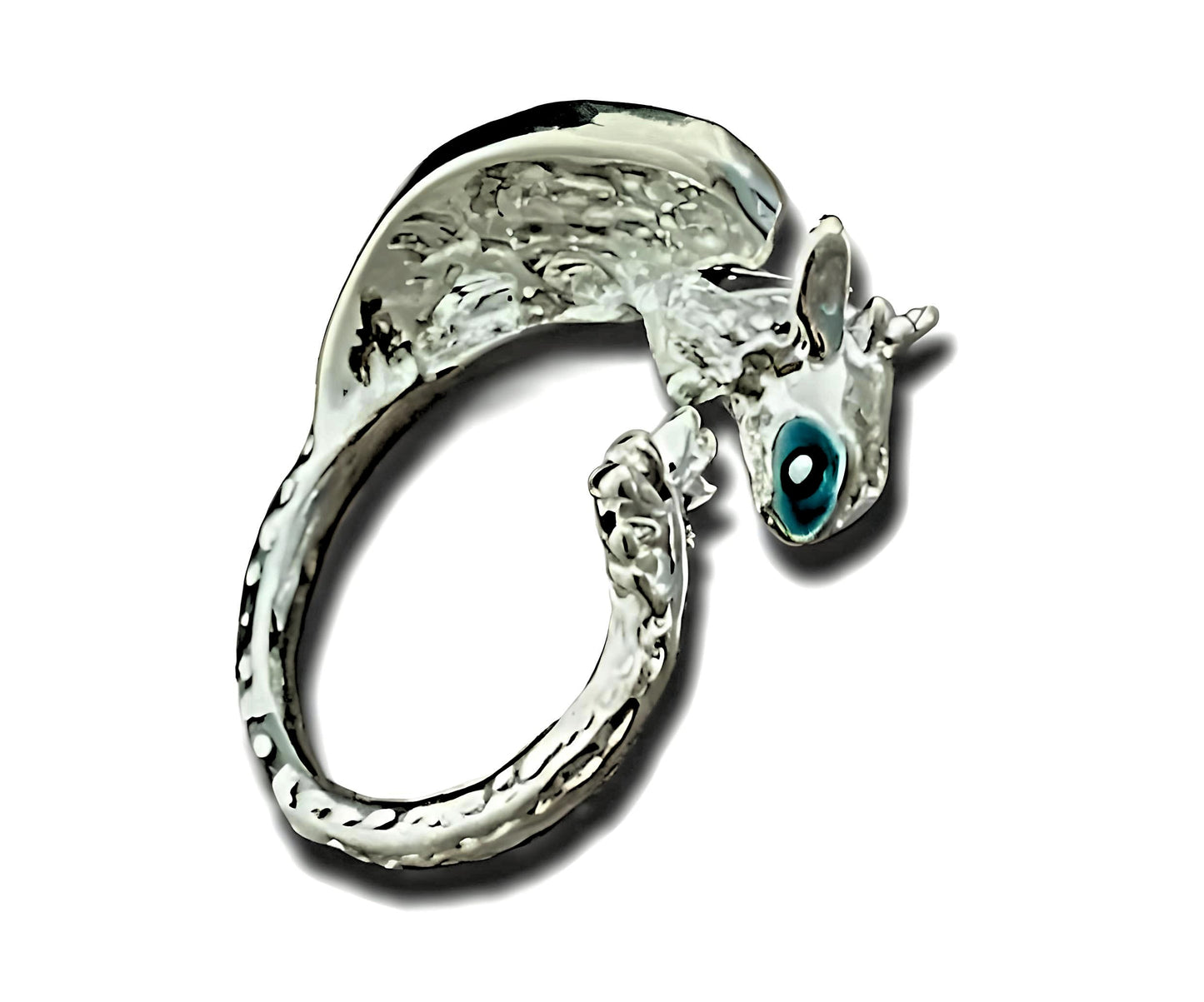 Whimsical Silver Flying Dragon Ring - Unique Animal Shape Design, Adjustable Index Finger Ring for Men or Women, Cute Personality Statement Jewelry, Niche Fashion Accessory