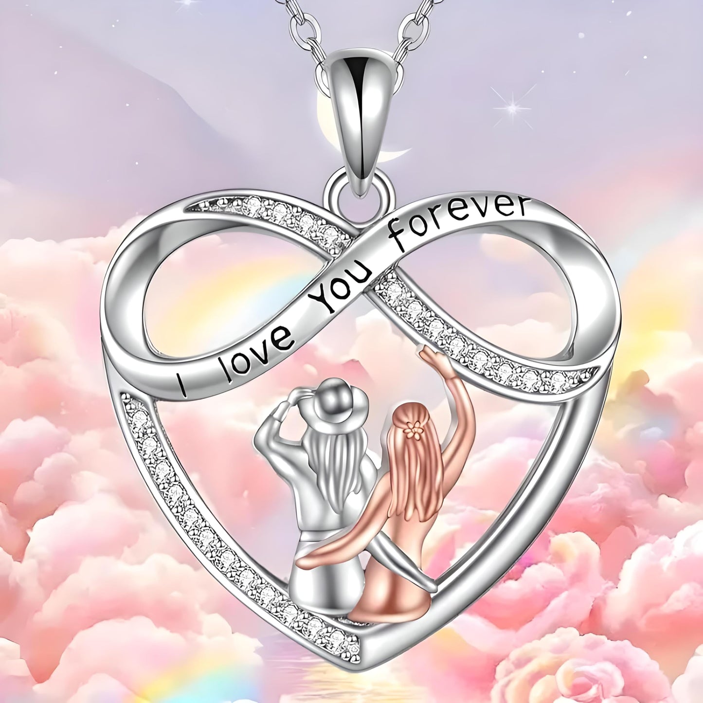 Country Heart Necklace, Infinity Heart Pendant Necklace, Horse Shoe, with 'I Love You Forever' Engraving, Country Women's Jewelry