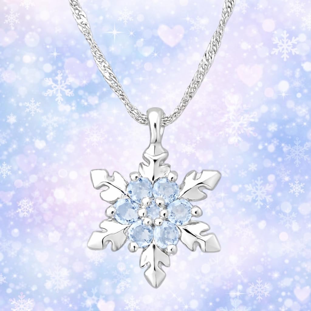 SUPAC Romantic Unique Elegant Blue Crystal Snowflake Flower Pendant Necklace Jewelry Gift- Christmas or Brithday Gift
