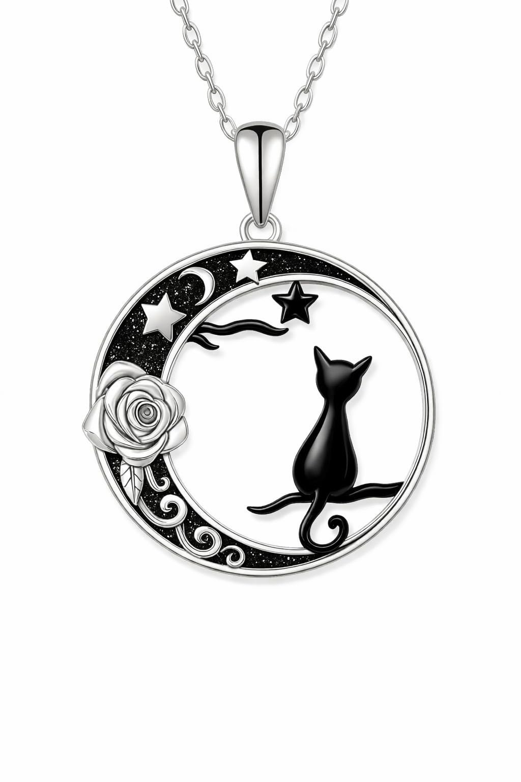 SUPAC Cute Cat Heart Necklace, With Black Kitten Sitting Together - Charming Heart Necklace in Rose Gold - Stylish Versatile Gift for Women & Party Accessory!