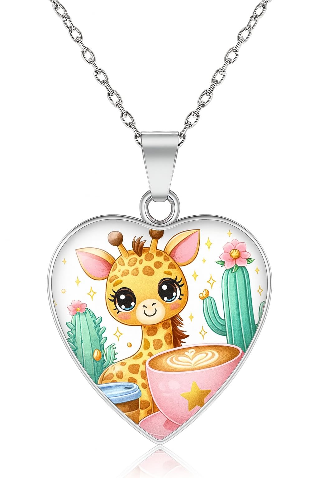 SUPAC Cute Exquisite Giraffe Animal Detail Heart Pendant Necklace, Stainless Steel Chain- Christmas, Birthday, or Party Gift For Women