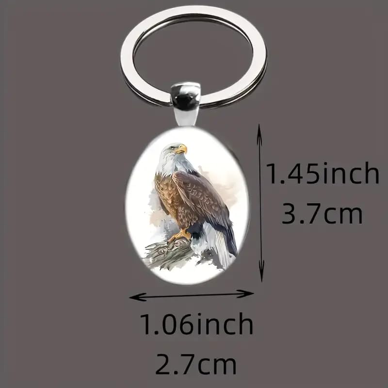Mountain Sunset Stained Glass Art Keychain, Nature Scene Design, Round Pendant (Bald Eagle)