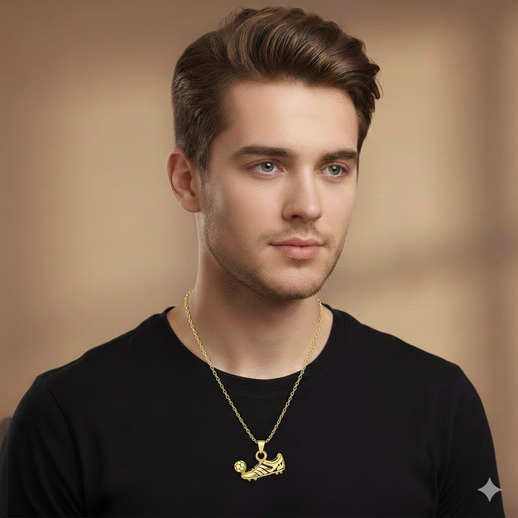 Soccer Cleats and Ball Silver or Gold Necklace – Show Your Love for the Beautiful Game!", - Score Style Points On and Off the Field! Stainless Steel Soccer Fan Pendant - Hip-Hop Street Style Necklace, Durable & Fashion-Forward SUPAC