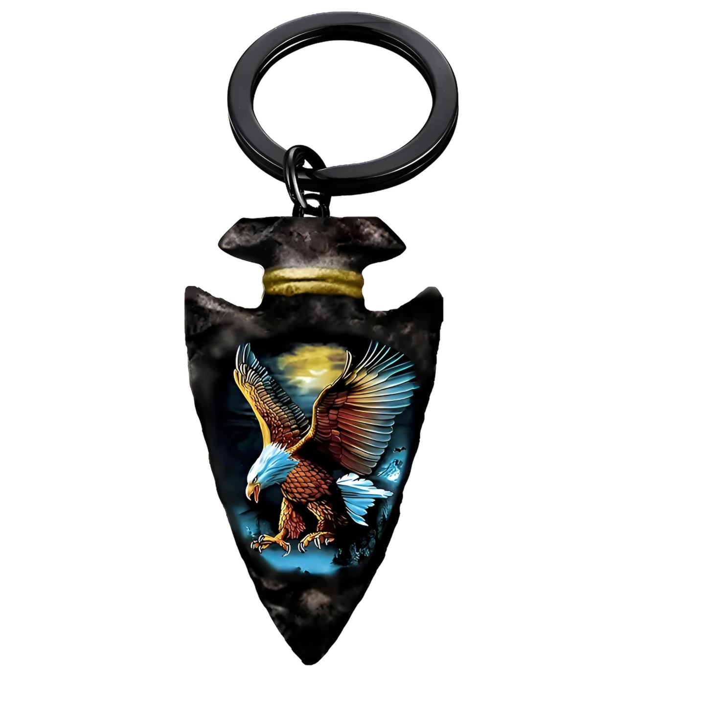SUPAC Eagle, Horese, Wolf Design Arrowhead Keychain, Black Metal, 1.57 x 0.98 inches - Eagle Keychain Gift
