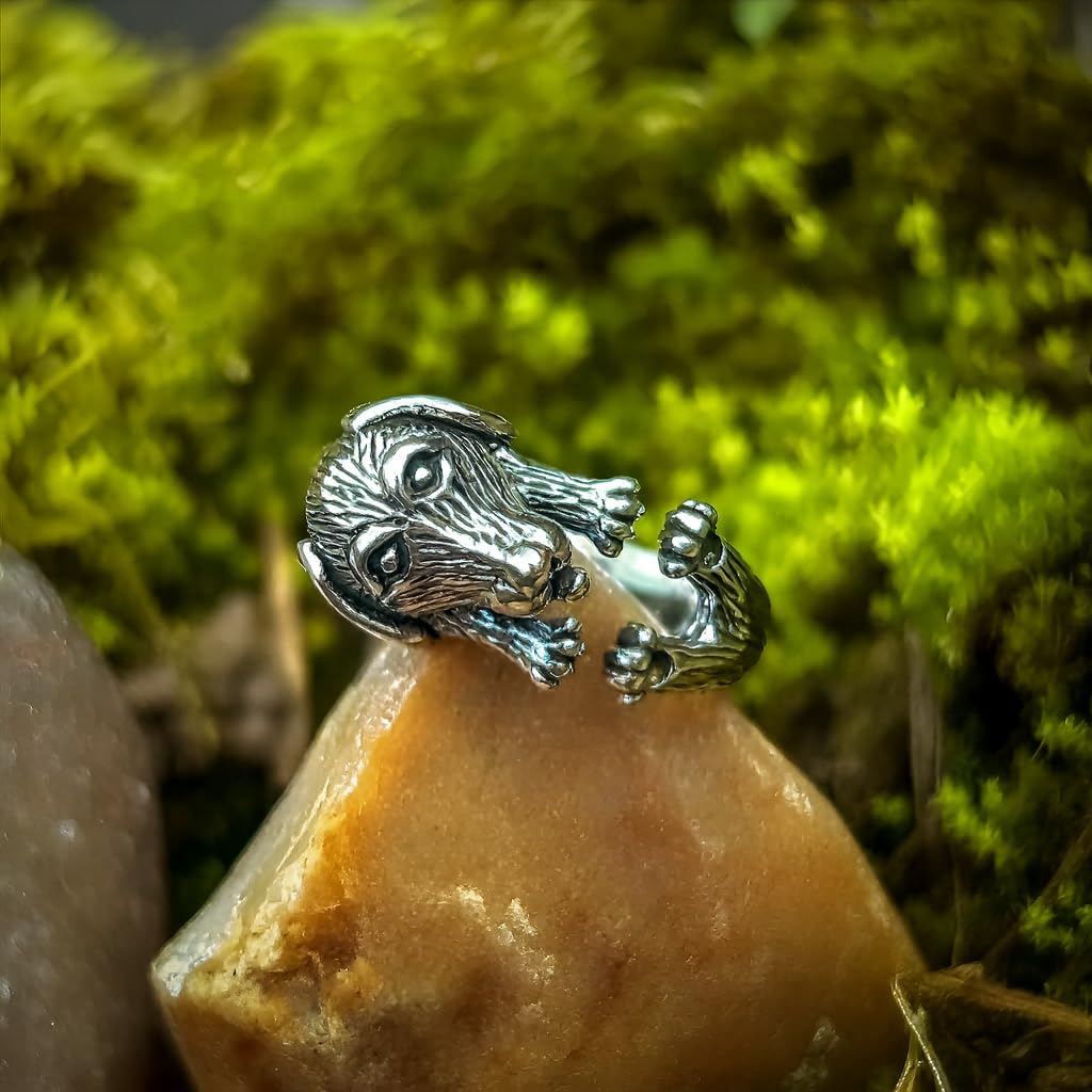 SUPAC Adjustable Silver Dog Ring, Westie Terrier and Bulldog Design, Fashion Jewelry (Silver Dachshund)