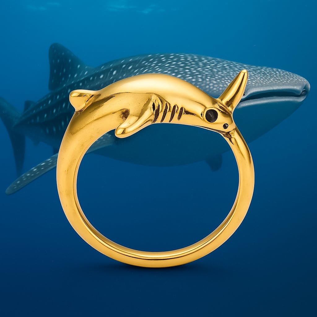 Adjustable Shark Ring, Marine Animal Design, Available in Black, Gold, Silver - Gift for Shark Lovers'