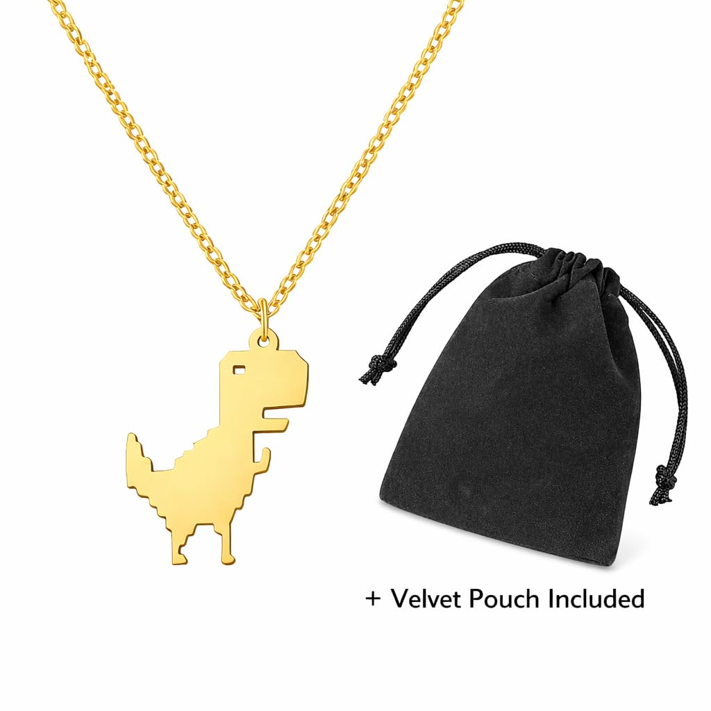 SUPAC Stainless Steel Plated T-Rex Dinosaur Pendant Necklace for Men or Women - Christmas or Birthday Gift