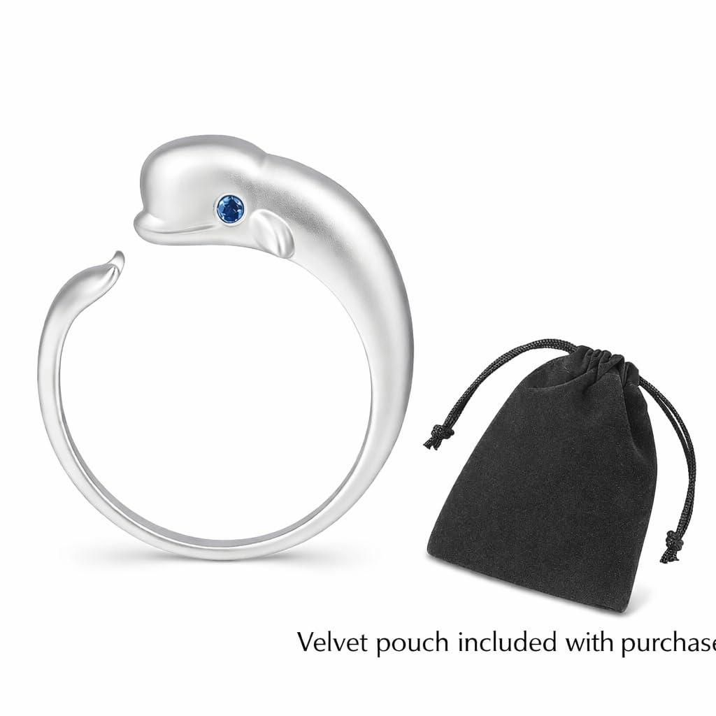 SUPAC Stainless Steel Beluga Whale Ring with Blue Crystal Eye, Ocean Theme Marine Life Jewelry - Beluga Gift