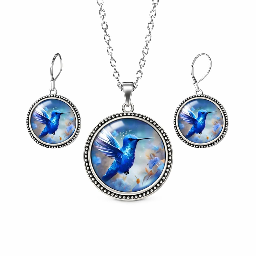 SUPAC Stunning Hummingbird Pendant Necklace - Two Humming Birds Searching for Flower - Fashionable Alloy Jewelry with Delicate Details - Birthday, Party, Gift Idea for Her