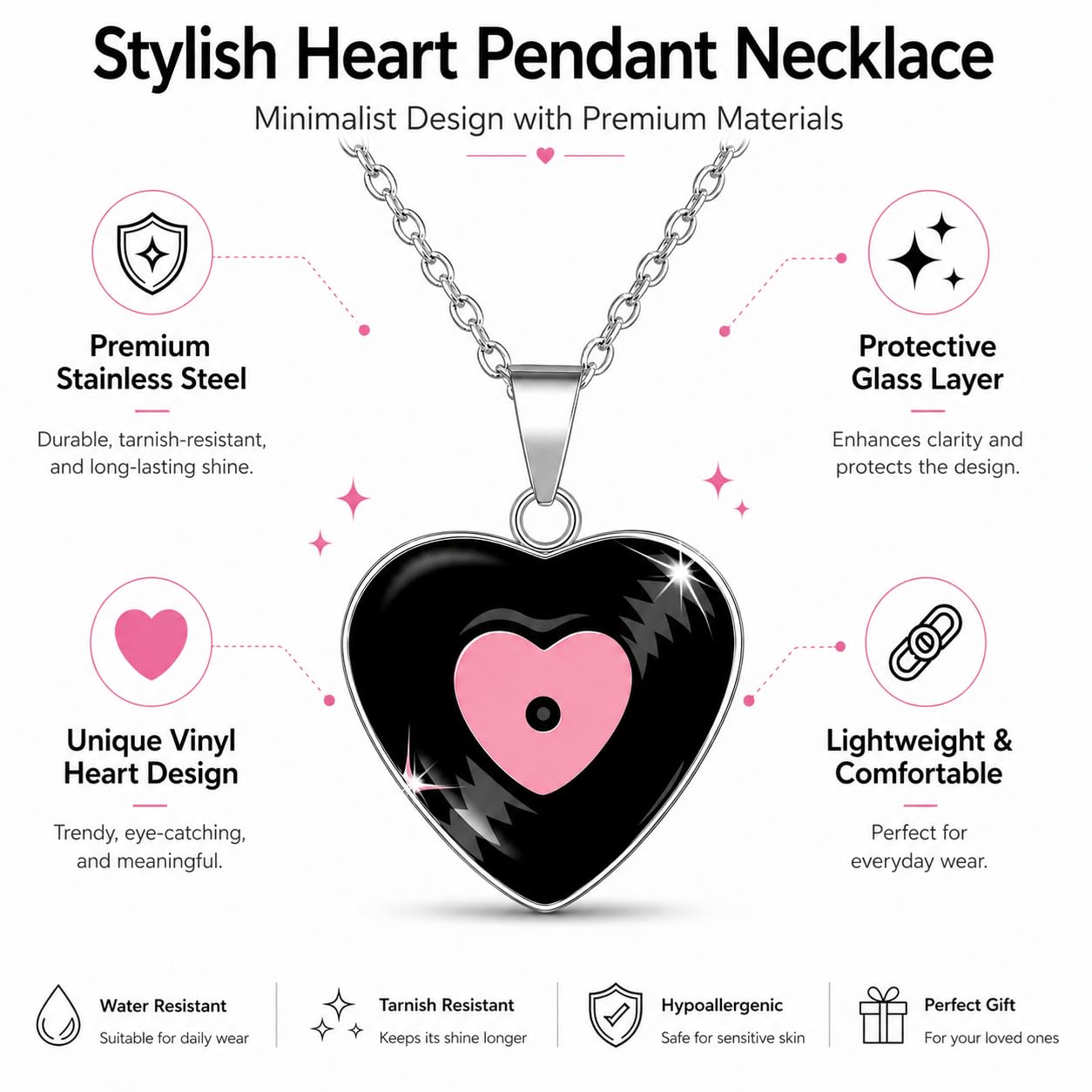 SUPAC Unique Music Record Pendant Necklace - Avant-Garde Fashion Accessory, Eye-Catching Design for Men and Women - Birthday, Christmas Gift or Personalized Jewelry