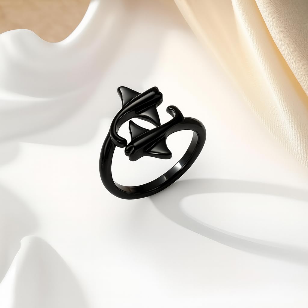 SUPAC Gold Silver Black Manta Ray Adjustable Ring, Adjustable Size, .43inch adjustable opening - Manta Ray Gift