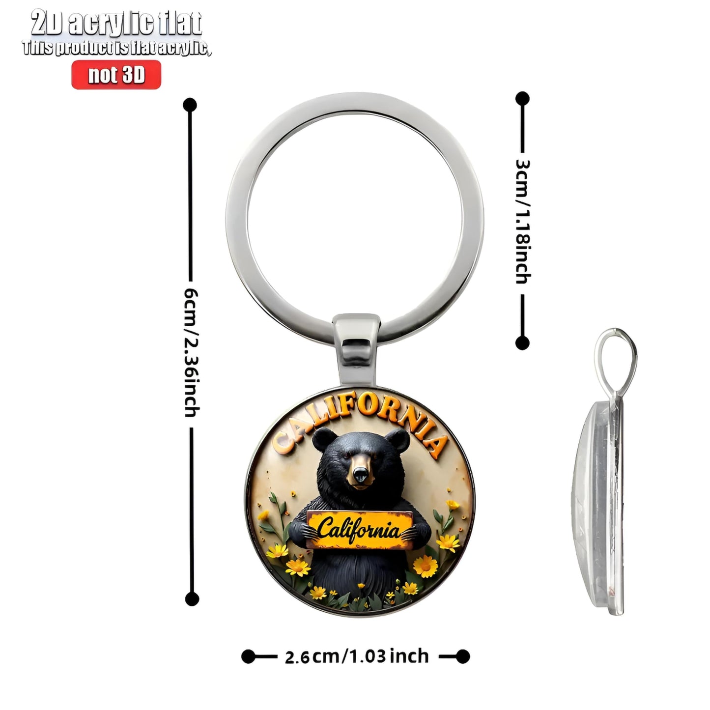 SUPAC 1pc Unique Bear With Forest Background Shaped Metal Keychain - Fashionable Circular Animal Keyring for Men and Friends