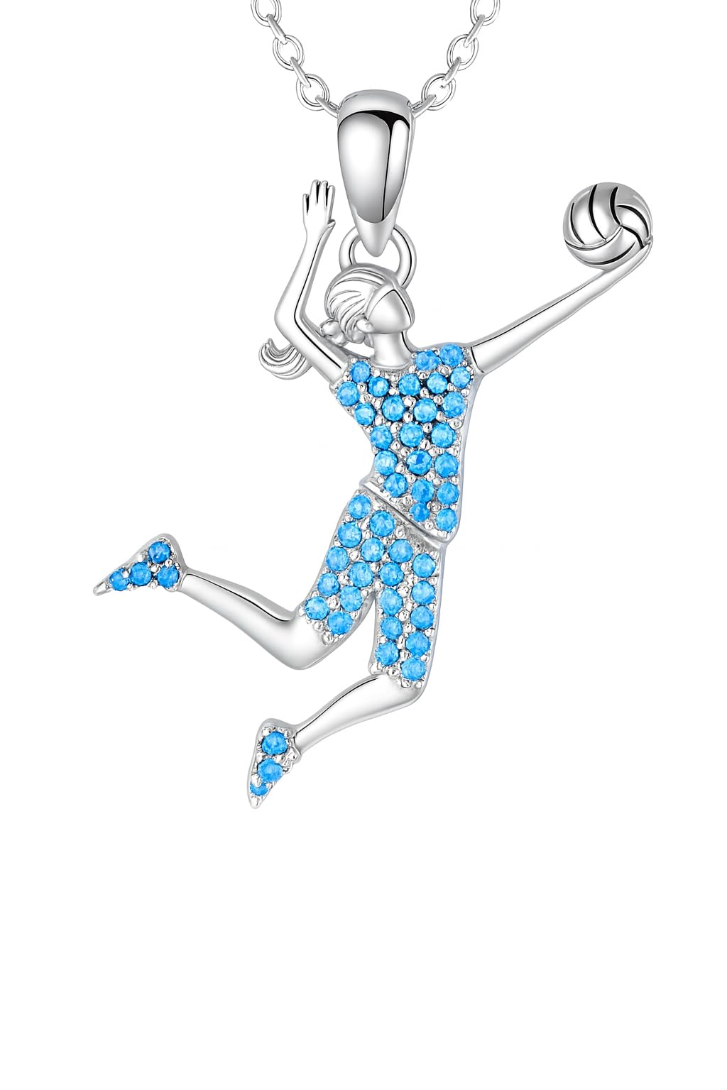 Sports Heart Necklace, 9 Different Sport Options: Basketball, Jumping Cheerleader, Gymnast, Softball, Volleyball, Ballet Ballerina, Runner, Sports Accessories Birthday Gift- Simulated Rainbow Diamonds, Christmas, Birthday or Party Gift