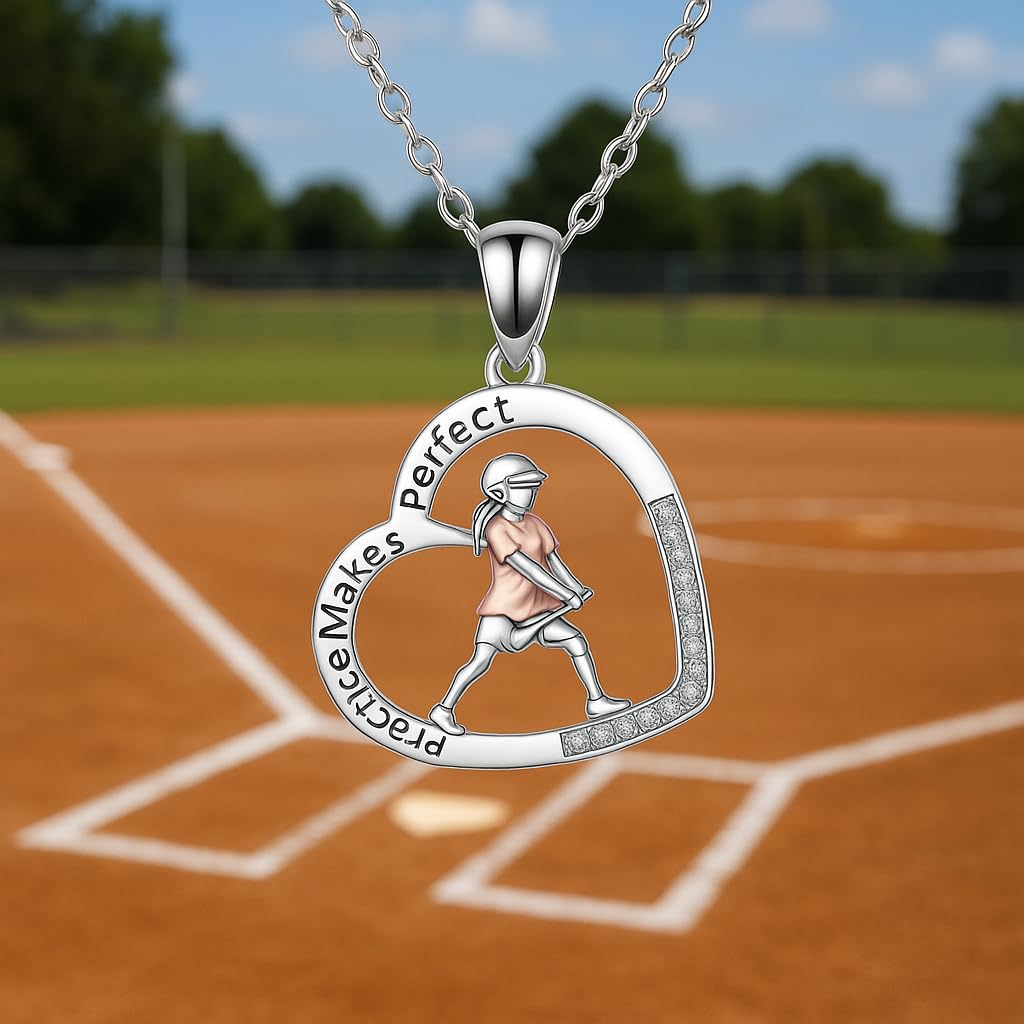 Sports Heart Necklace, 9 Different Sport Options: Basketball, Jumping Cheerleader, Gymnast, Softball, Volleyball, Ballet Ballerina, Runner, Sports Accessories Birthday Gift- Simulated Rainbow Diamonds, Christmas, Birthday or Party Gift