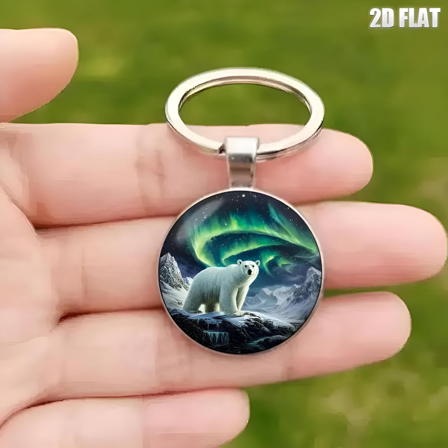 SUPAC 1pc Unique Bear With Forest Background Shaped Metal Keychain - Fashionable Circular Animal Keyring for Men and Friends
