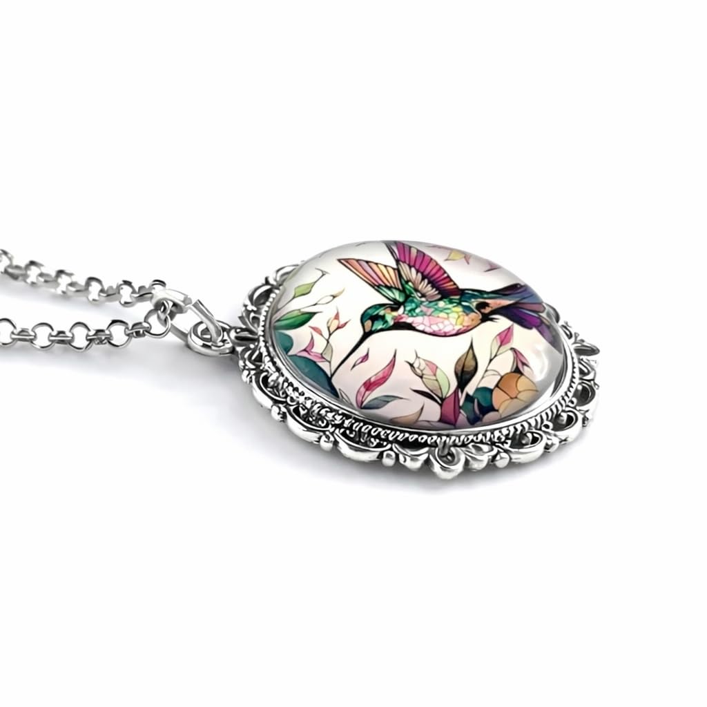 SUPAC Stunning Hummingbird Pendant Necklace - Two Humming Birds Searching for Flower - Fashionable Alloy Jewelry with Delicate Details - Birthday, Party, Gift Idea for Her