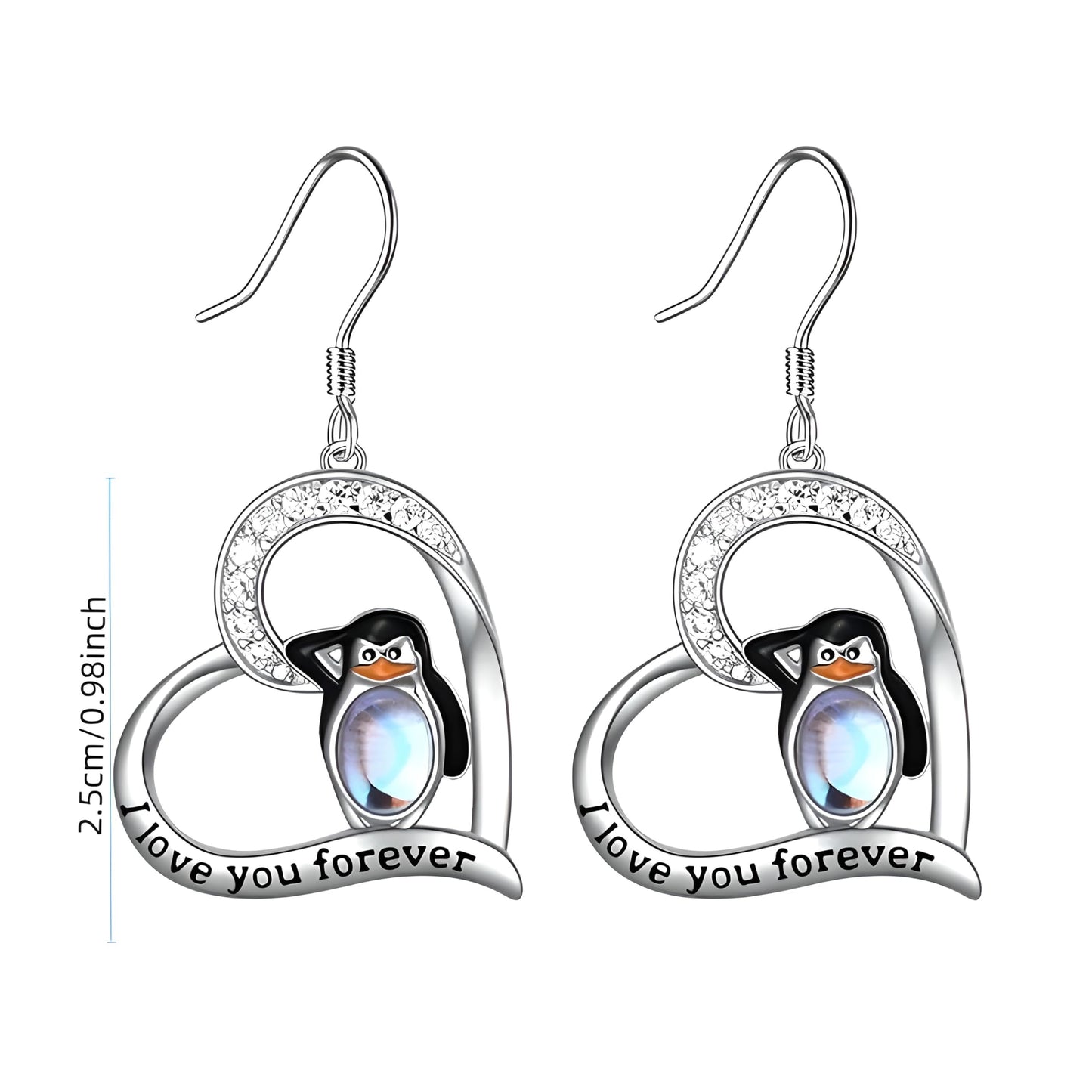 SUPAC Sterling Silver Penguin Pendant Necklace with Opal Stone and CZ Accents, 'Love You Forever' Engraved - Happy Feet Penguin