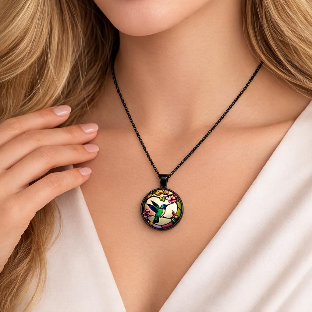 SUPAC Stunning Hummingbird Pendant Necklace - Two Humming Birds Searching for Flower - Fashionable Alloy Jewelry with Delicate Details - Birthday, Party, Gift Idea for Her