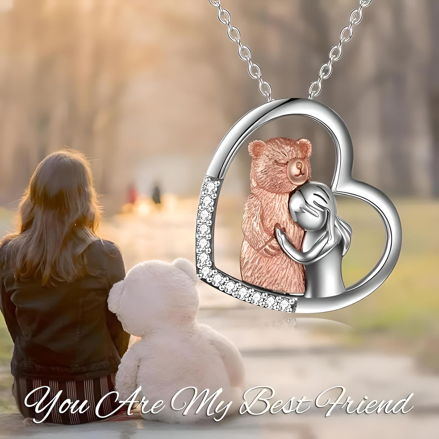 SUPAC BIG Teddy Bear Giving Huge Pendant Necklace, Gift for Daughters, Granddaughters & Nieces