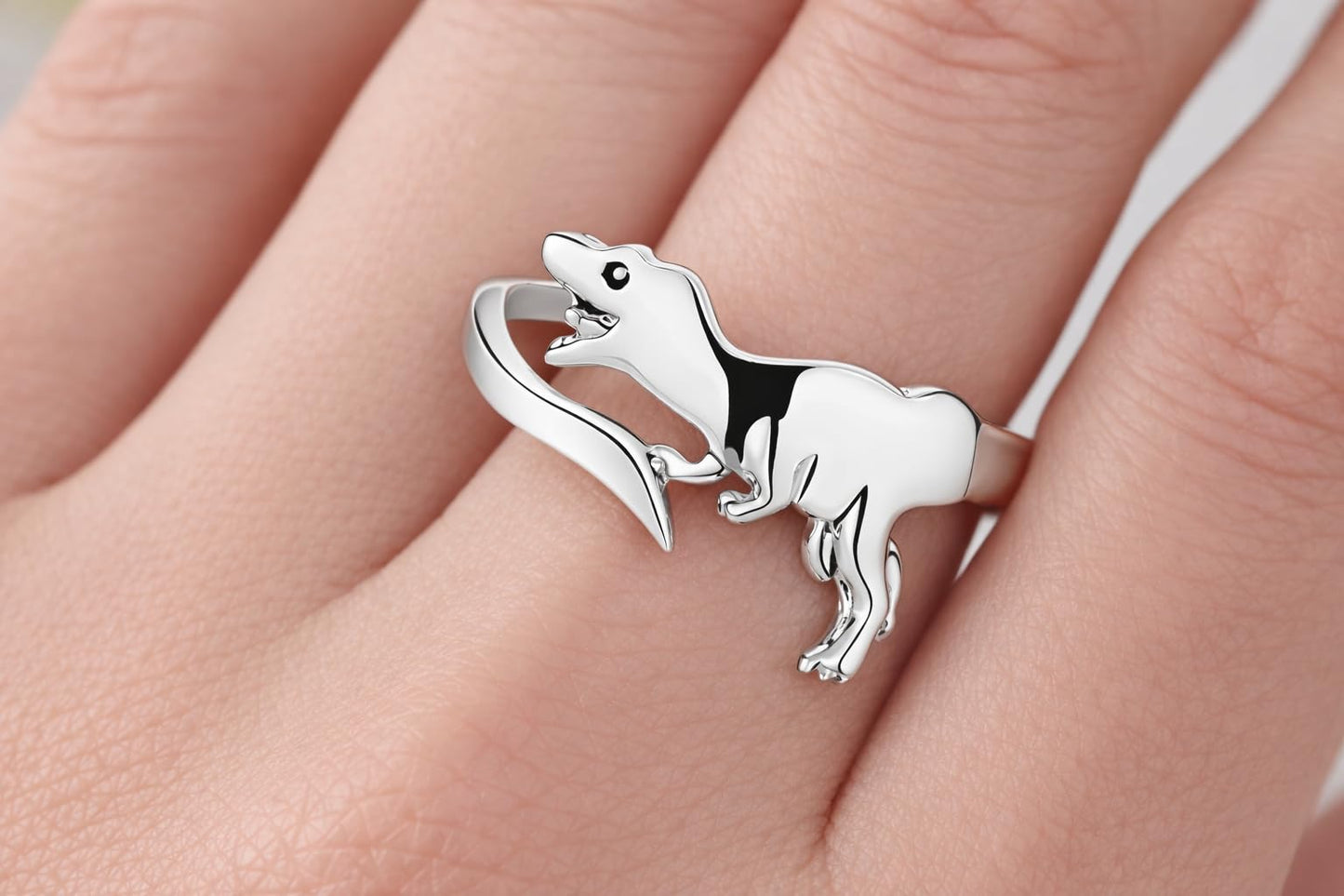 SUPAC Dinosaur T-Rex Adjustable Ring, Stainless Steel Cute Cartoon Design - Gift for Dinosaur Lovers