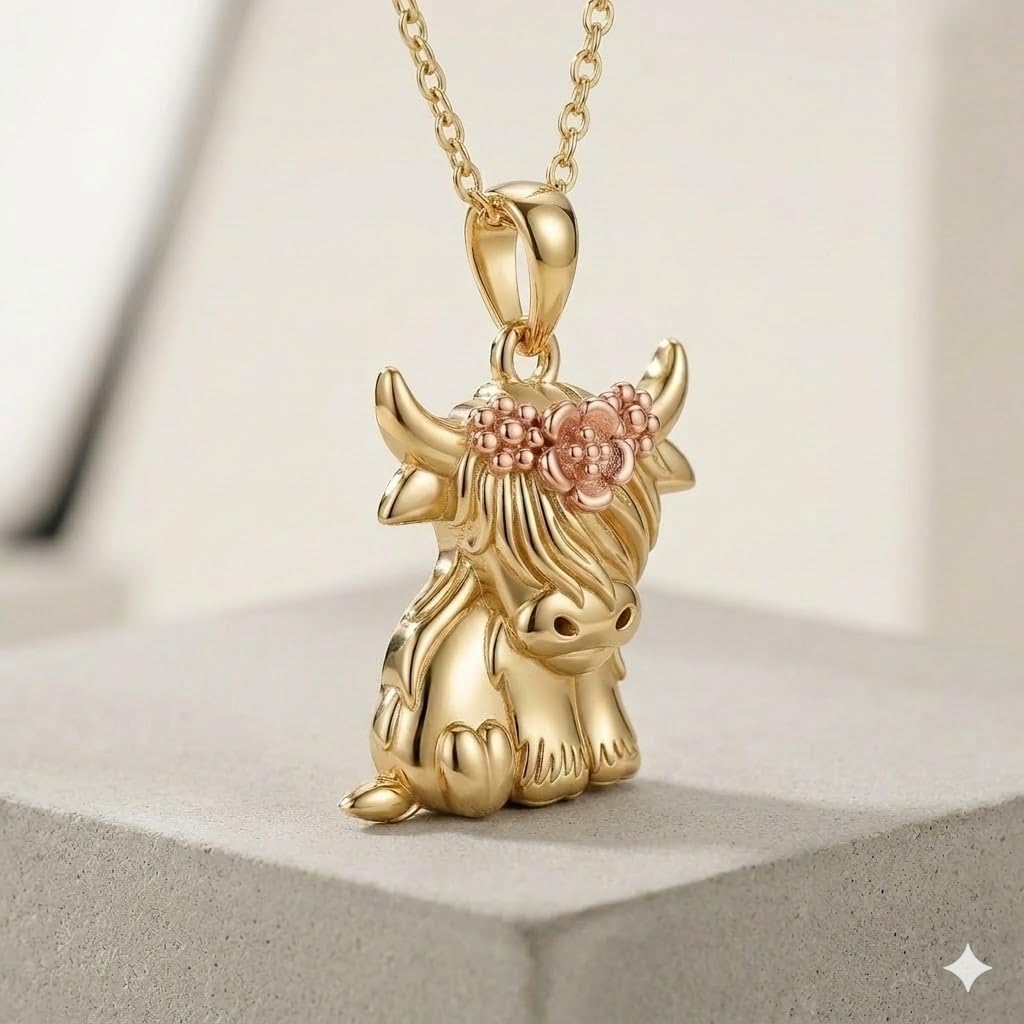 SUPAC Unique & Fashionable Cartoon Cow Necklace with Flower Pendant in White K