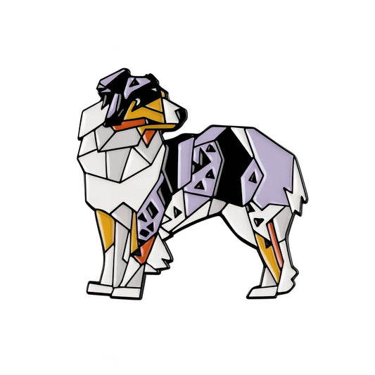 Dog Breed Pins - Geometric Australian Shepherd, Cat, Husky, Bernese Mountain, Enamel Pin, Modern Art Design, White and Purple - Badge for Men (Australian Shepard)