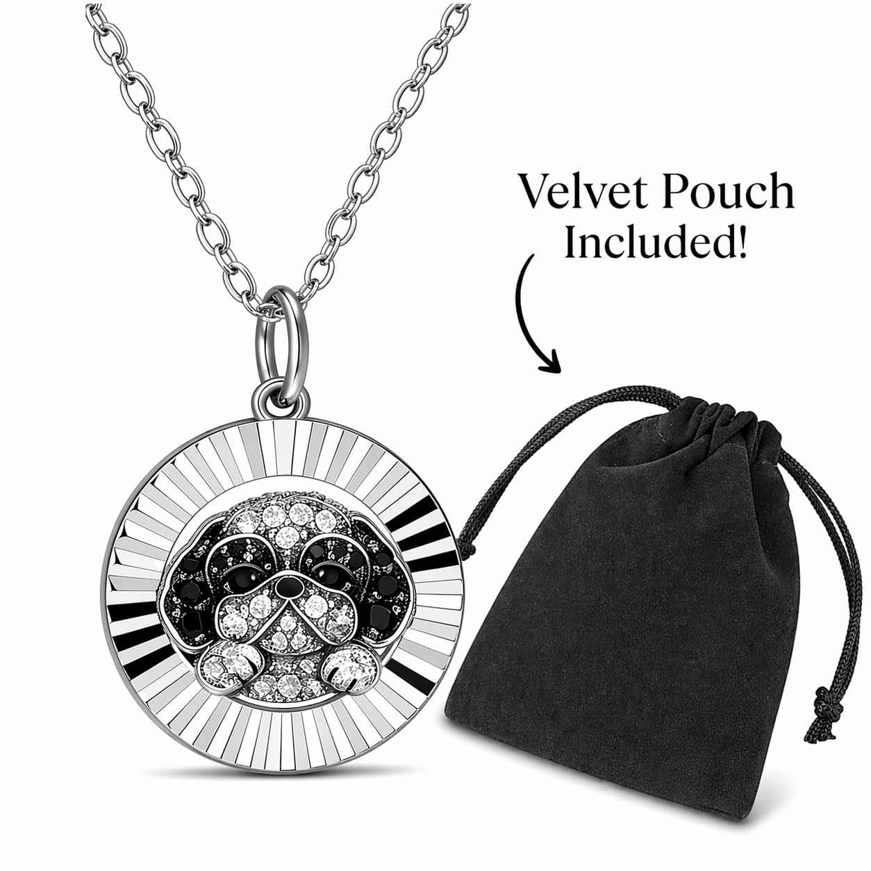SUPAC Shih Tzu Pendant Necklace, Stainless Steel with Silver Plating, Round Coin Charm, Crystal Accents, Dog Lover Gift