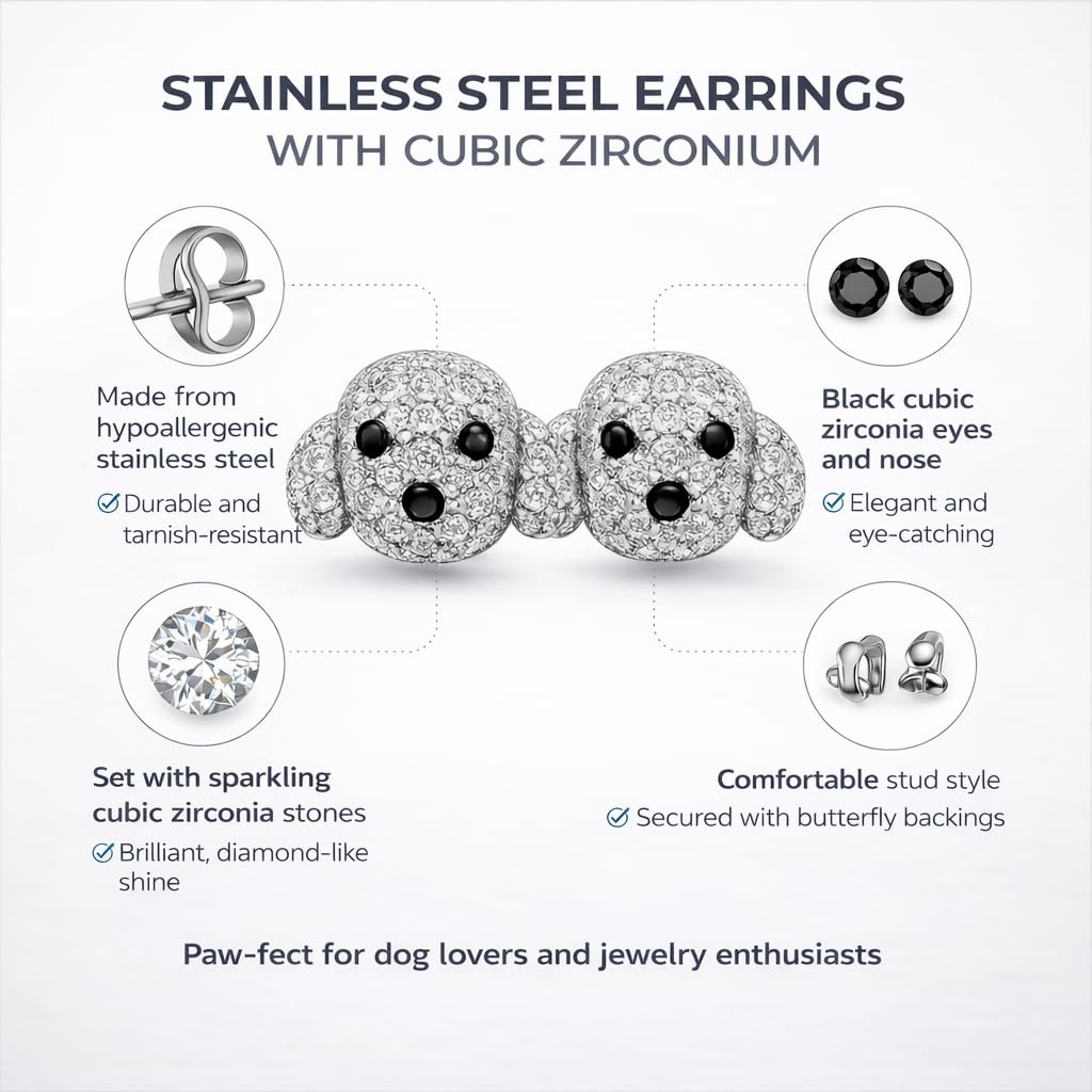 Dog Lovers' Earrings, Different Dog Breed Stud Earrings with Crystals, Rose Gold and Silver Tone - Party, Birthday, or Christmas Gift