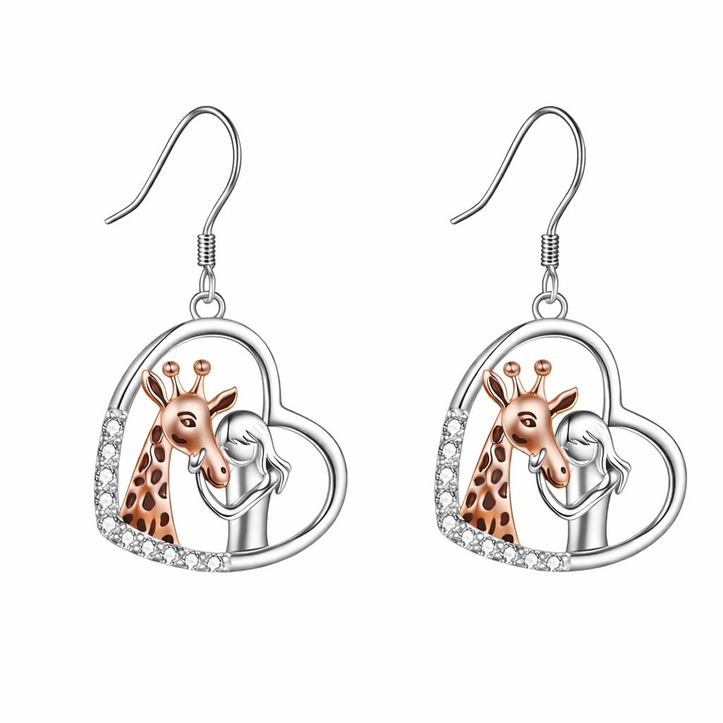 SUPAC Sterling Silver Giraffe Heart Pendant Necklace with Crystals