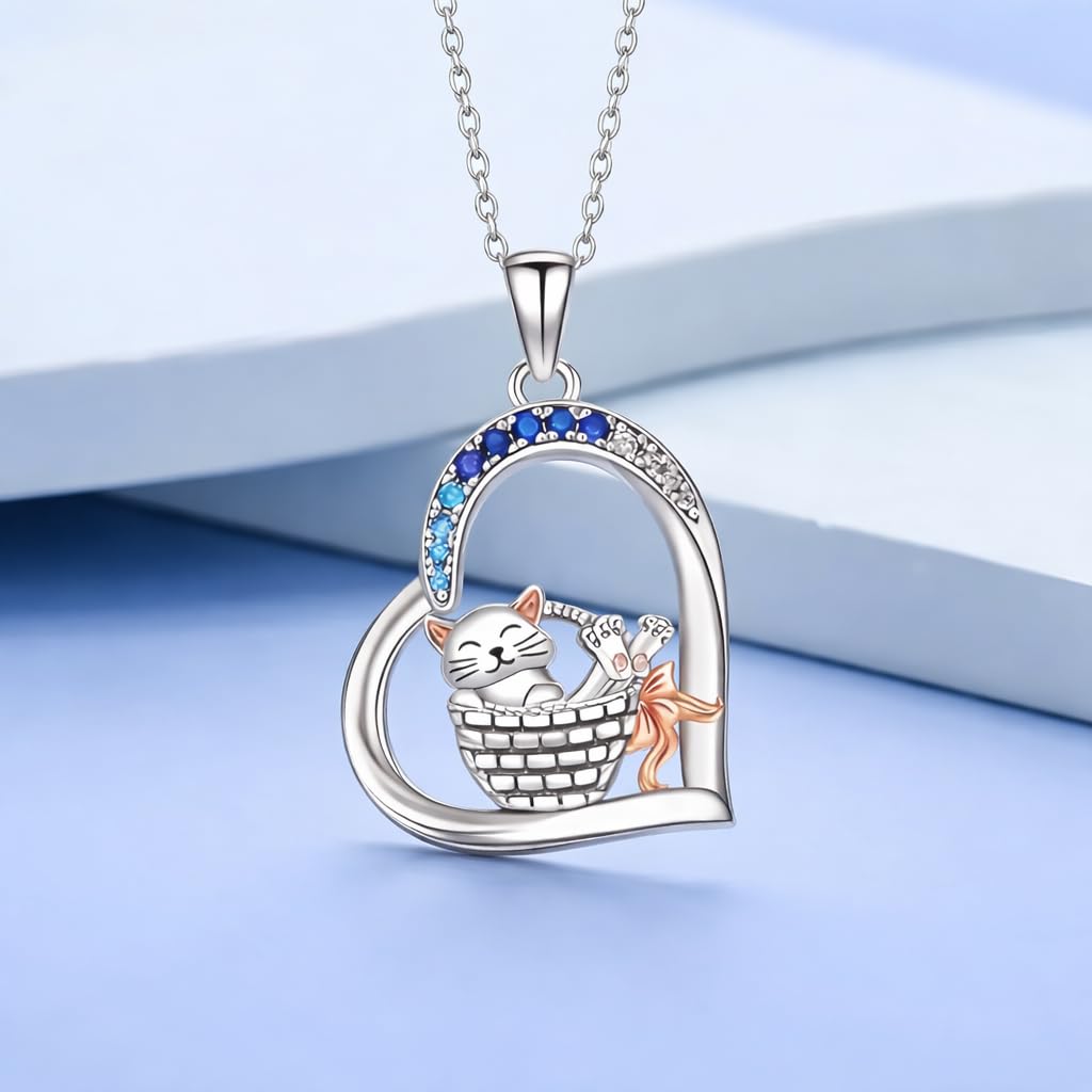 SUPAC Cute Cat Heart Necklace, With Black Kitten Sitting Together - Charming Heart Necklace in Rose Gold - Stylish Versatile Gift for Women & Party Accessory!