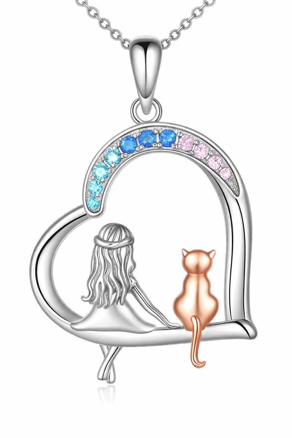 SUPAC Cute Cat Heart Necklace, With Black Kitten Sitting Together - Charming Heart Necklace in Rose Gold - Stylish Versatile Gift for Women & Party Accessory!