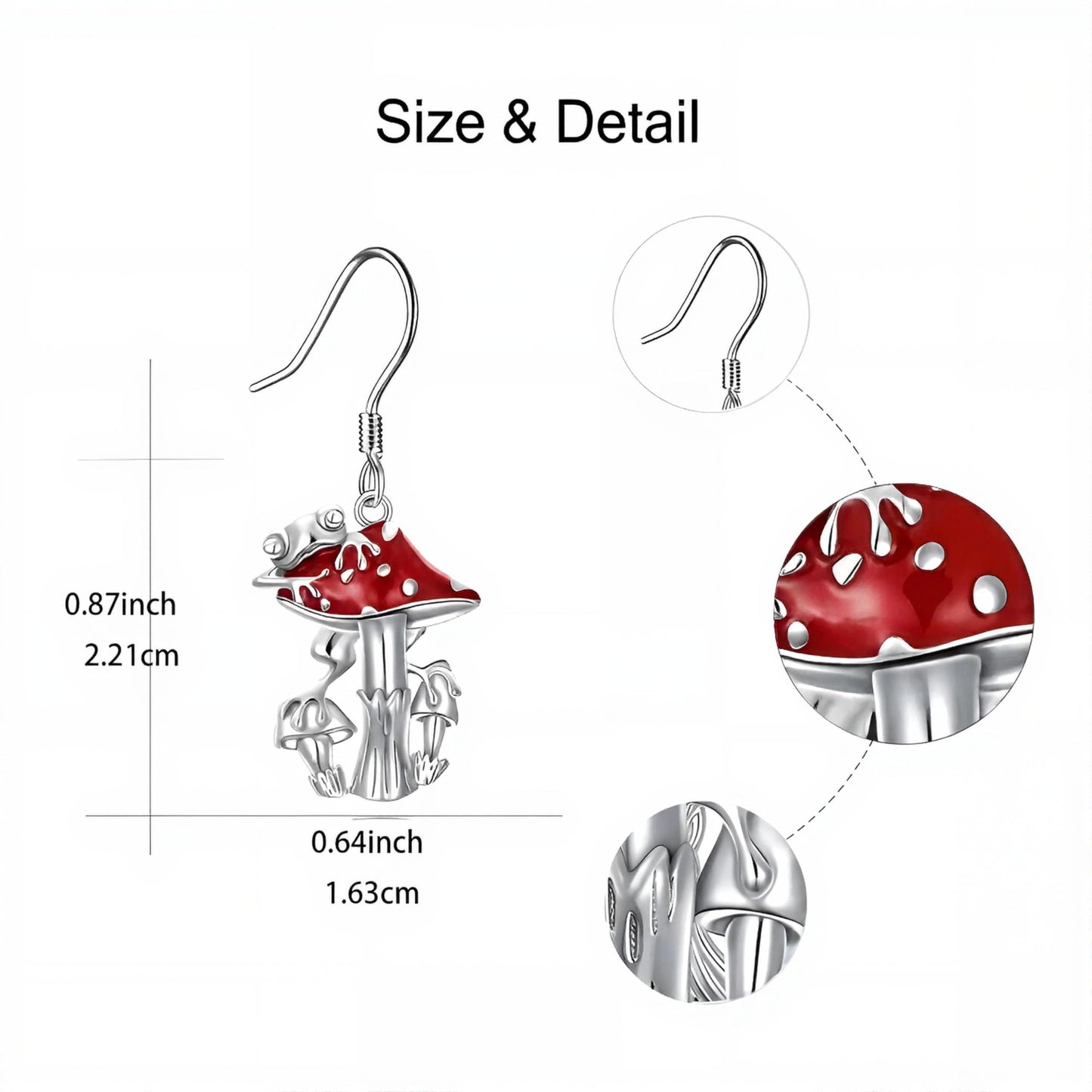 Red Mushroom Jewelry Set, Stainless Steel Necklace, Bracelet, Ring and Earrings, 9.84 inch Chain
