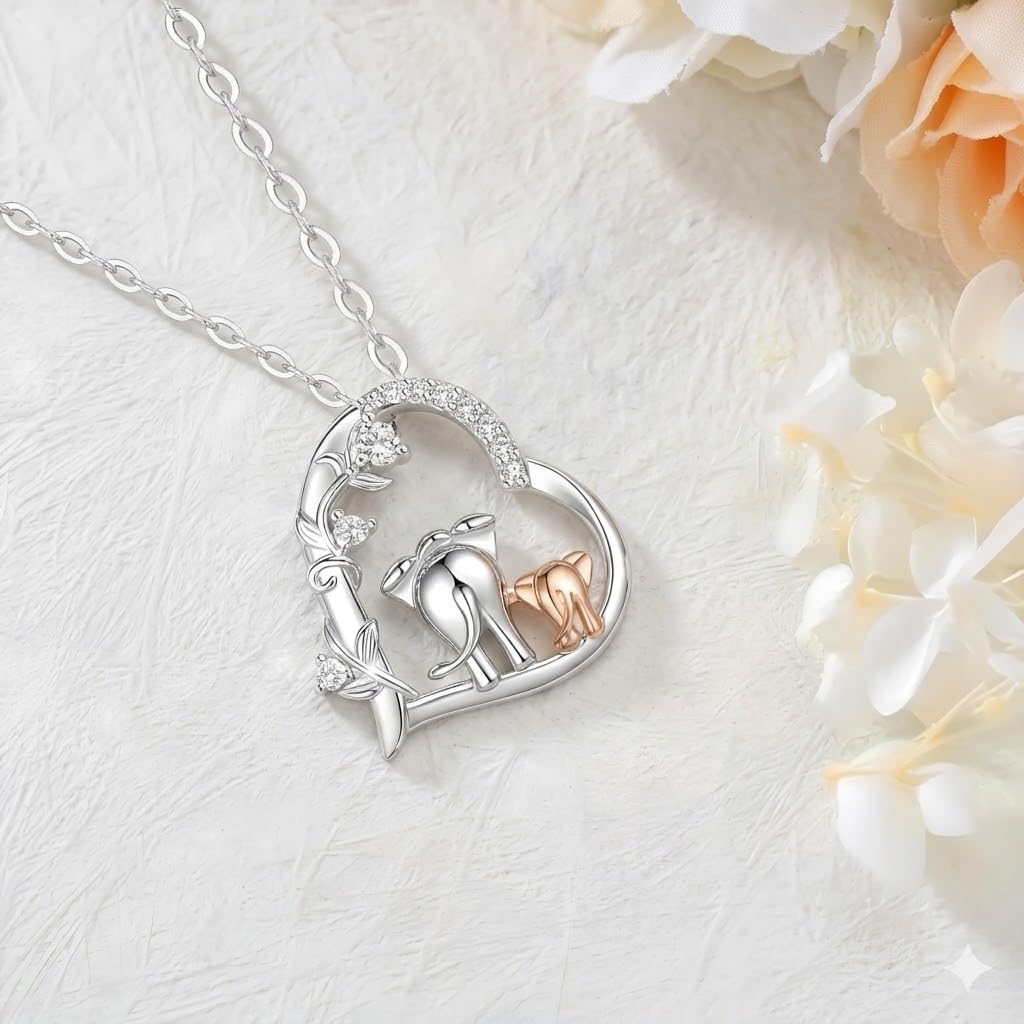 SUPAC Elephant Necklace, Silver Design - Elephant Lovers' Gift - Adjustable Vintage Elephant Ring with Turquoise Inlay – Unisex Boho Style Alloy Jewelry for Everyday & Party (Mother + Baby)