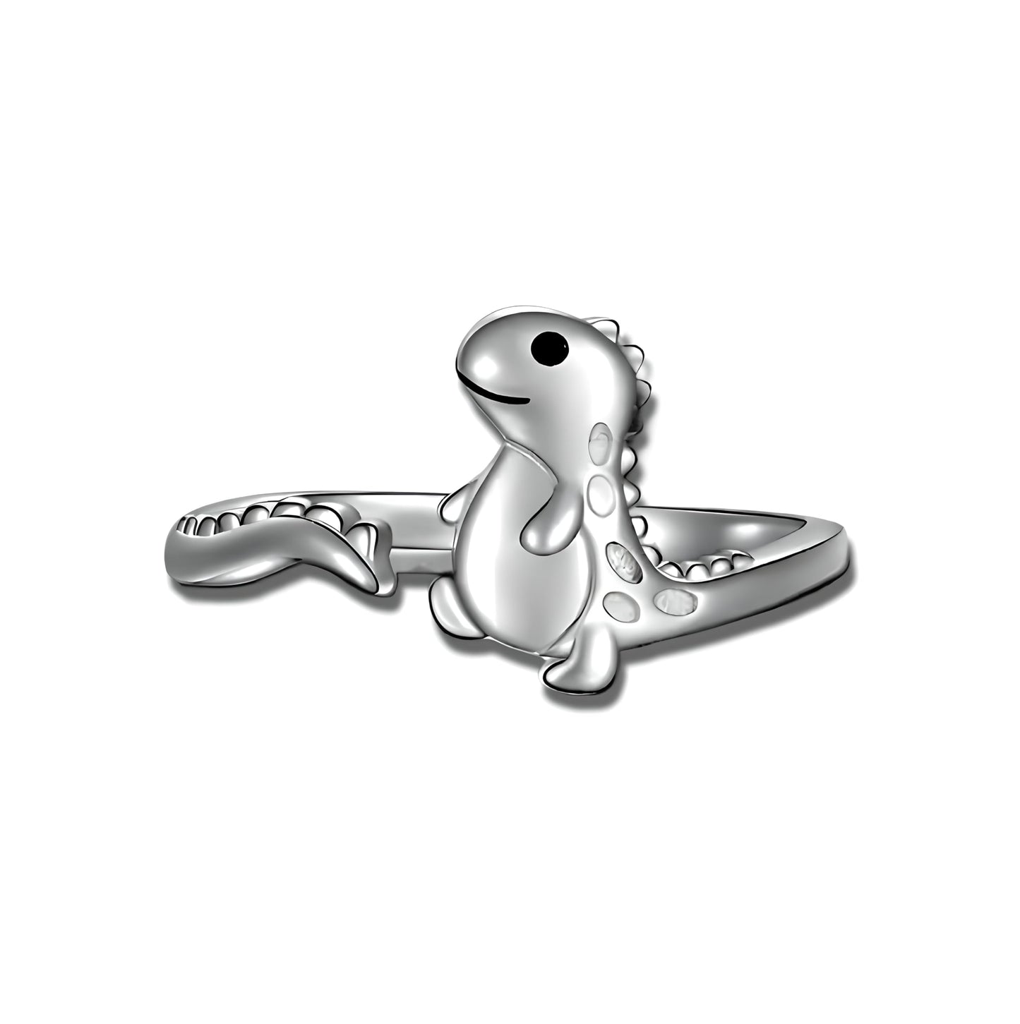 Dinosaur T-Rex Adjustable Ring, Sterling Silver, Cute Cartoon Design - Gift for Dinosaur Lovers