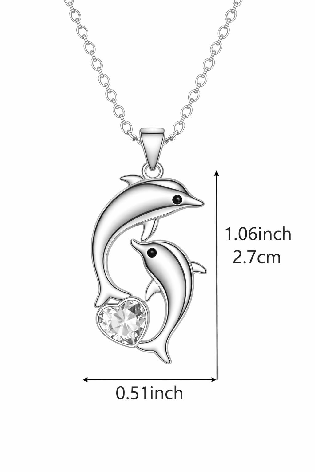 SUPAC Fashion Dolphin Necklace Heart-shaped Cubic Zirconia Decor Pendant Necklace, Cute Animal Dolphin Accessories - Christmas, Birthday Gift