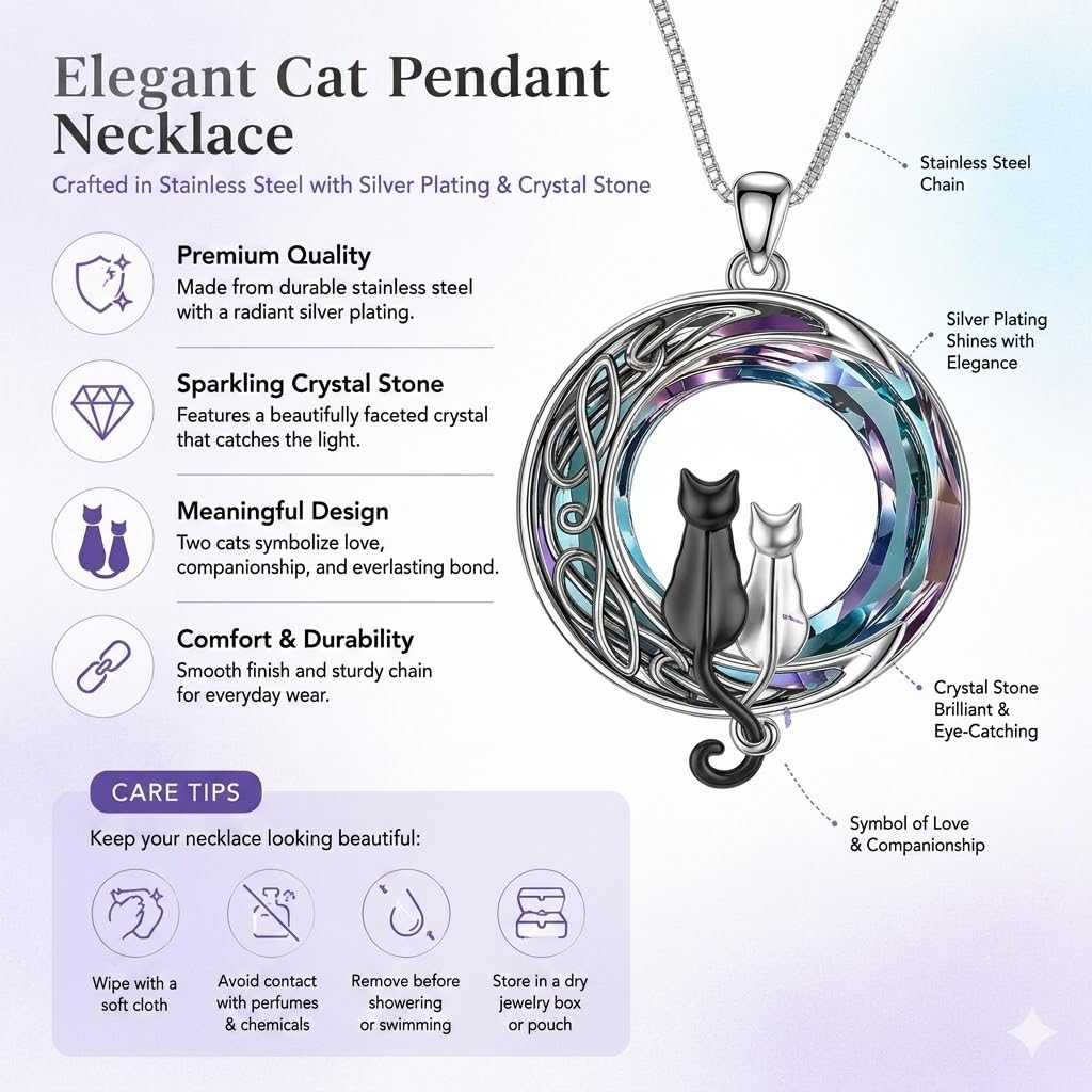 SUPAC Cute Cat Heart Necklace, With Black Kitten Sitting Together - Charming Heart Necklace in Rose Gold - Stylish Versatile Gift for Women & Party Accessory!