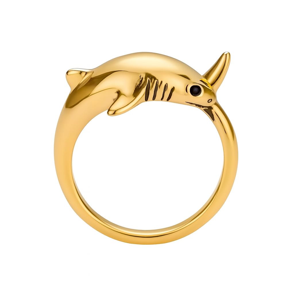 Adjustable Shark Ring, Marine Animal Design, Available in Black, Gold, Silver - Gift for Shark Lovers'