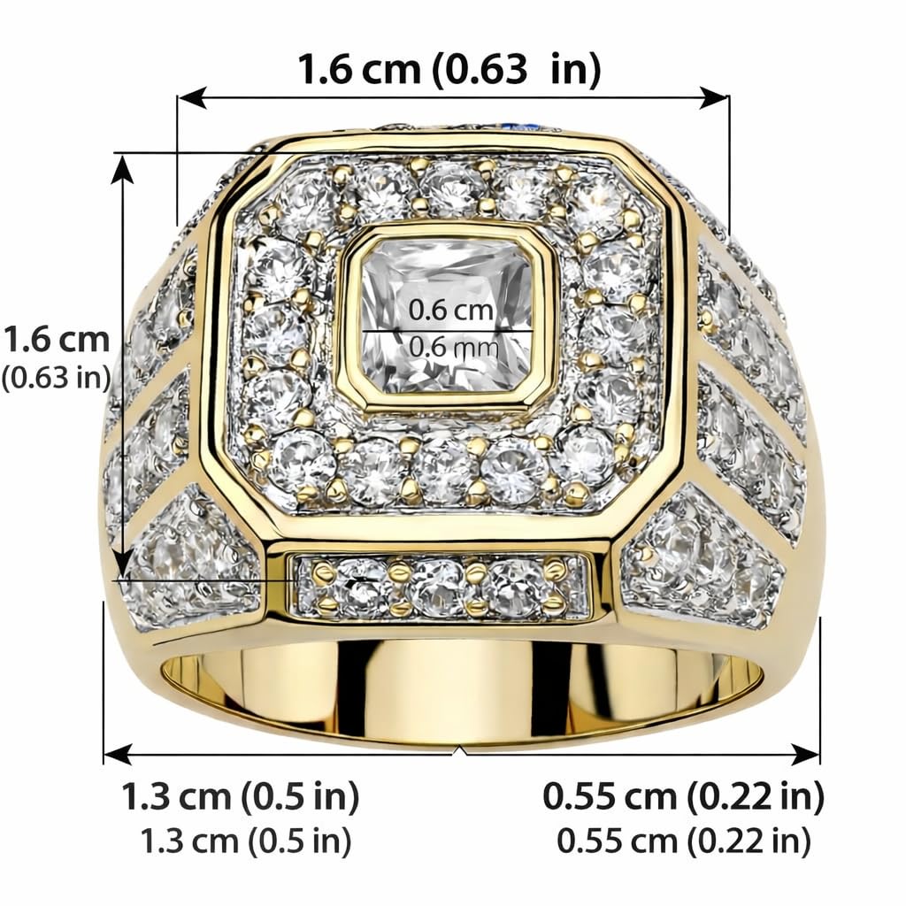 SUPAC Men's Party Ring with Rhinestone Gems: Alloy-crafted, Silver-Plated for Exquisite Shine - the Ideal Hip-Hop Style Accessory for Social Events & Daily Wear (9), Gold