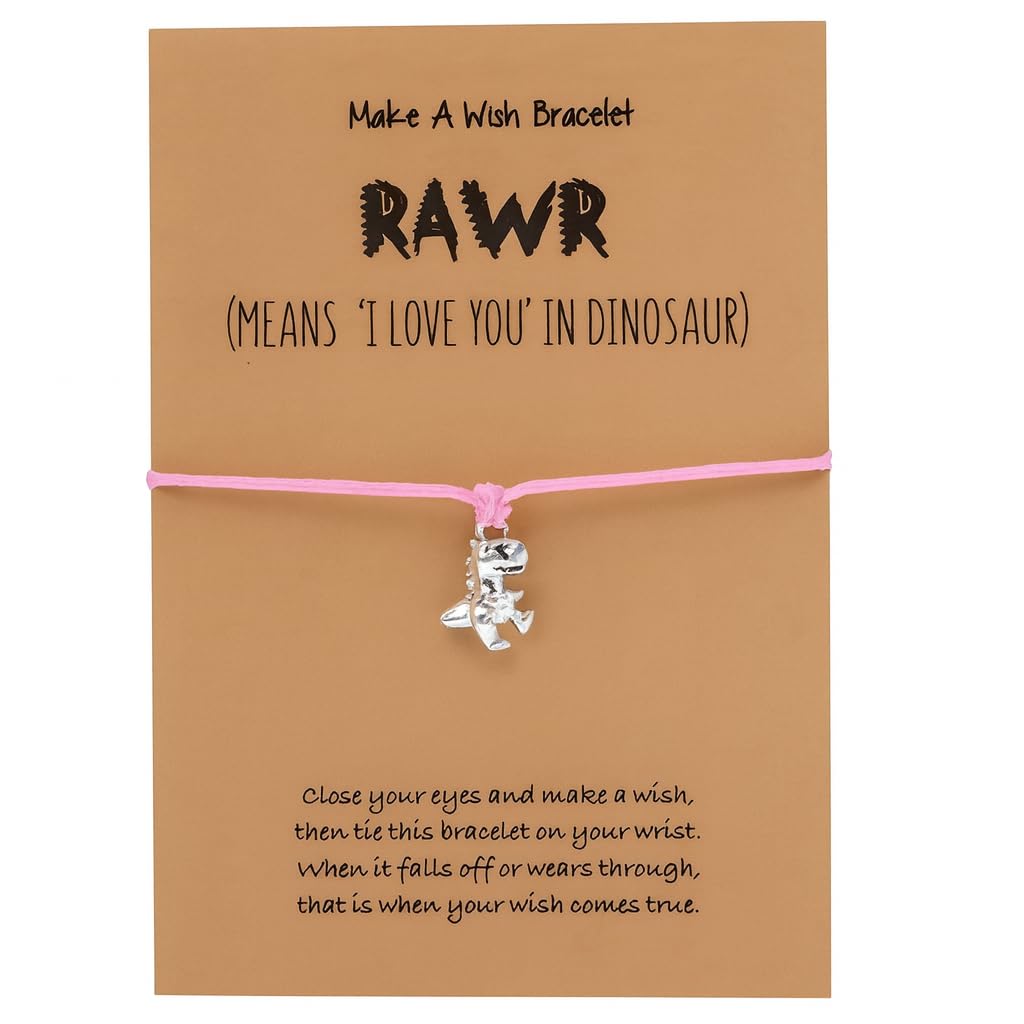 SUPAC Animal and Sport Friendship Bracelet, Always Bee You Wish Bracelet, Black Adjustable String, Decorative Animal Charms, 6.2-11.8 inches (Pink T-Rex)